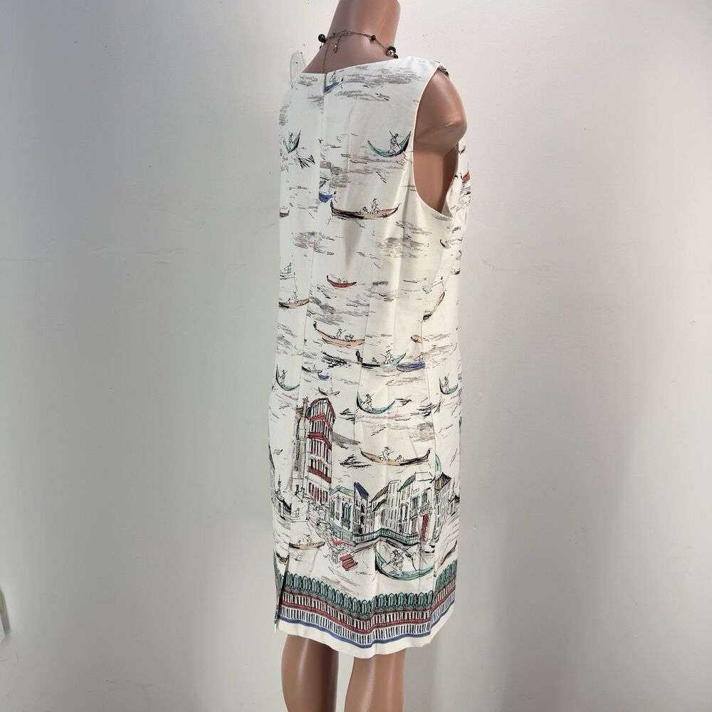 NEW Leslie Fay Venice Gondula Boat White Sleeveless Knee Length Shift Dress 14 - Picture 6 of 17